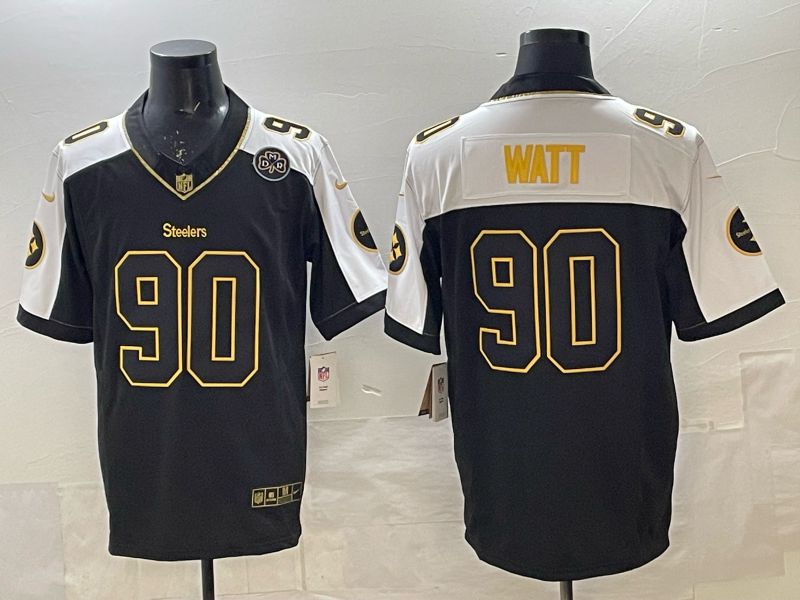 Men Nike 2025 Pittsburgh Steelers #90 Watt Black gold 3th generation Limited NFL Jersey 006